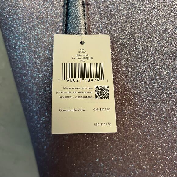 NWT Kate Spade Tinsel Lilac Frost Glitter Tote Bag - Picture 4 of 16